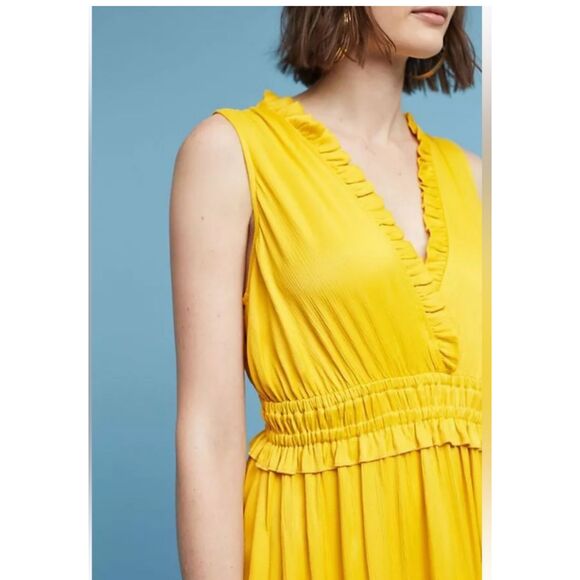 Anthropologie Maeve La Habana Yellow Ruffle Midi Dress Size S - Picture 12 of 12